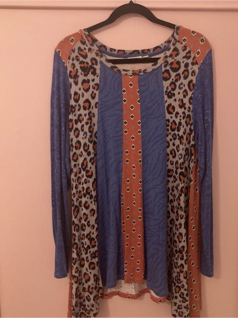 LOGO by Lori Goldstein Multi Color Animal Print Patchwork Tunic Top
